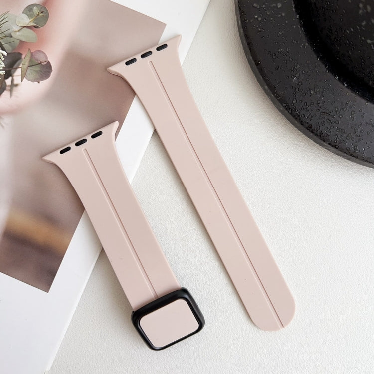 For Apple Watch 38mm Magnetic Square Buckle Silicone Watch Band(Sand Pink)