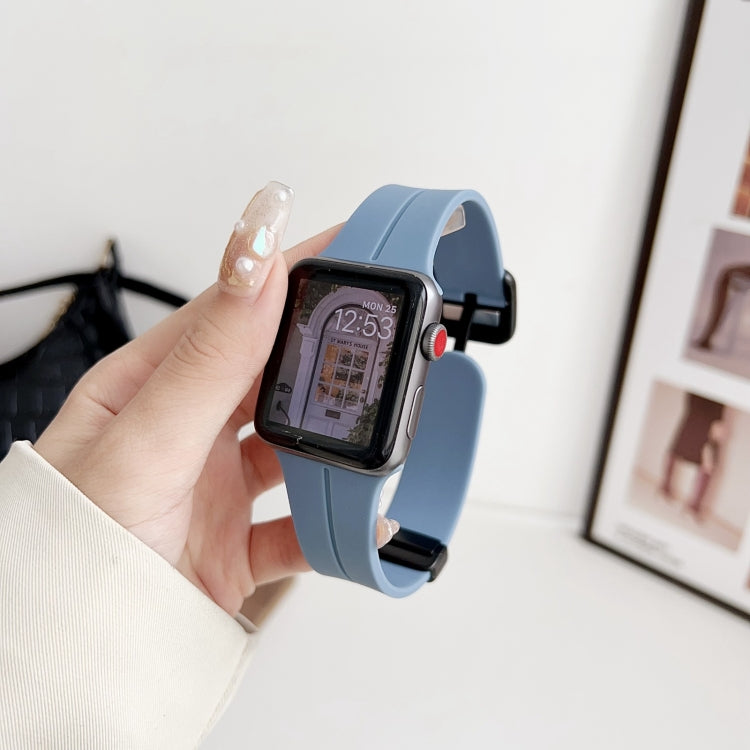 For Apple Watch 38mm Magnetic Square Buckle Silicone Watch Band(Blue)