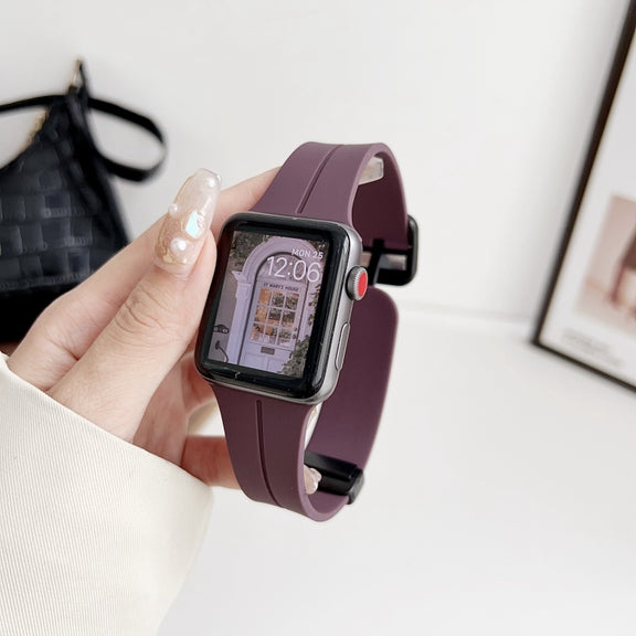 For Apple Watch 38mm Magnetic Square Buckle Silicone Watch Band(Fruit Purple)