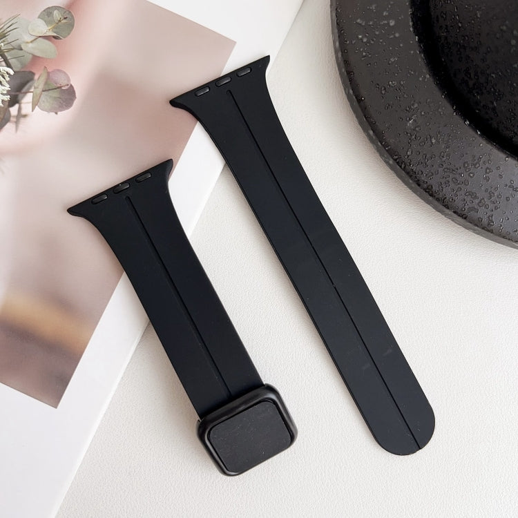 For Apple Watch 38mm Magnetic Square Buckle Silicone Watch Band(Black)