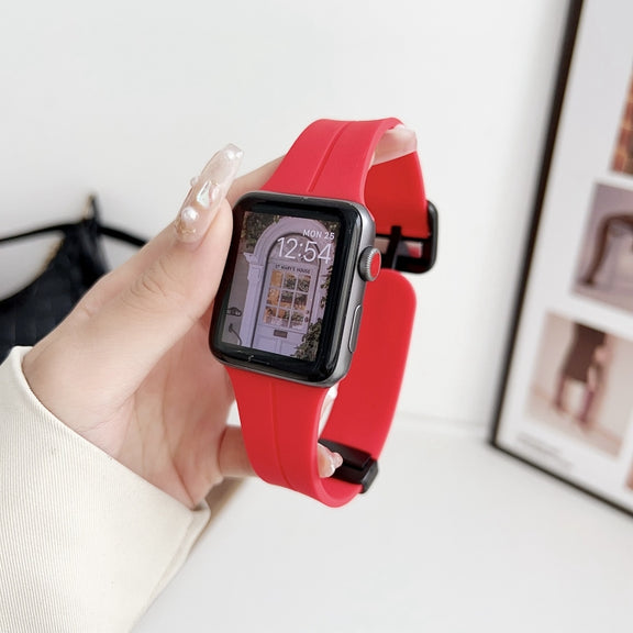 For Apple Watch 38mm Magnetic Square Buckle Silicone Watch Band(Red)
