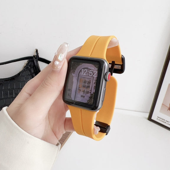 For Apple Watch 38mm Magnetic Square Buckle Silicone Watch Band(Yellow)
