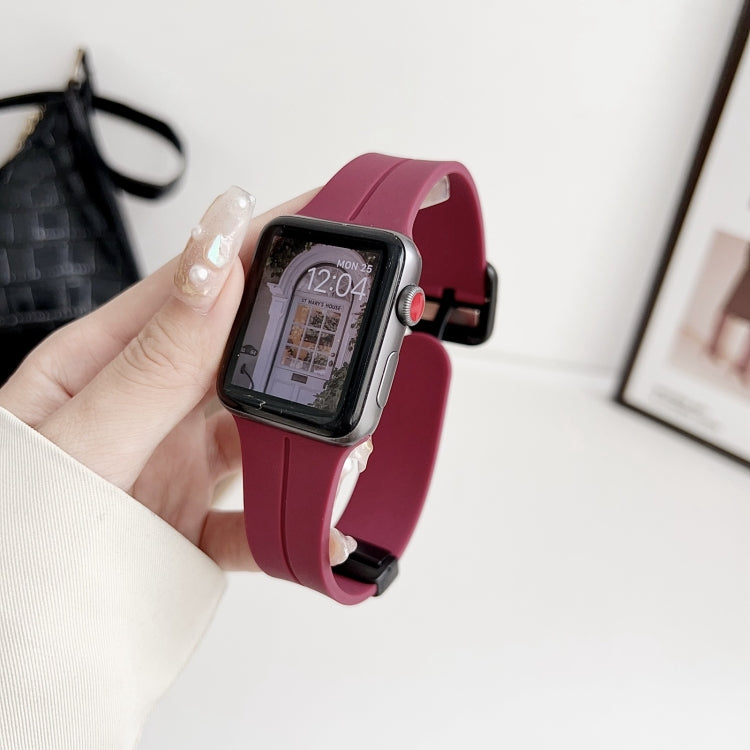 For Apple Watch 38mm Magnetic Square Buckle Silicone Watch Band(Wine Red)