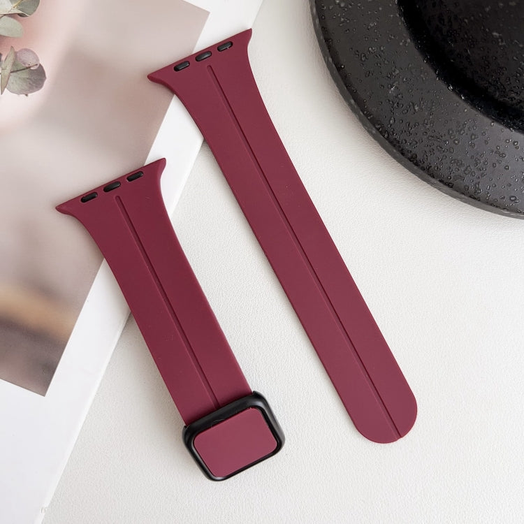 For Apple Watch 38mm Magnetic Square Buckle Silicone Watch Band(Wine Red)