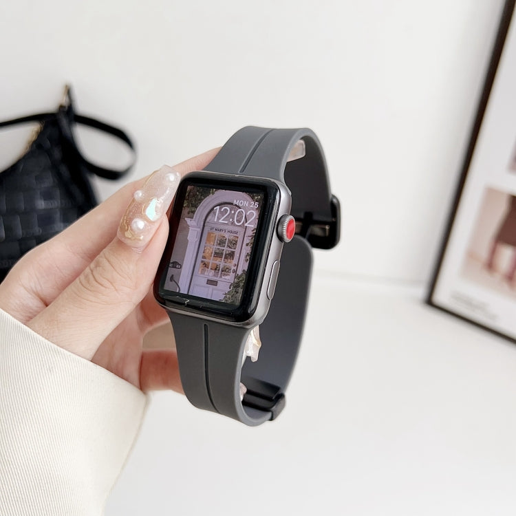 For Apple Watch 38mm Magnetic Square Buckle Silicone Watch Band(Dark Grey)