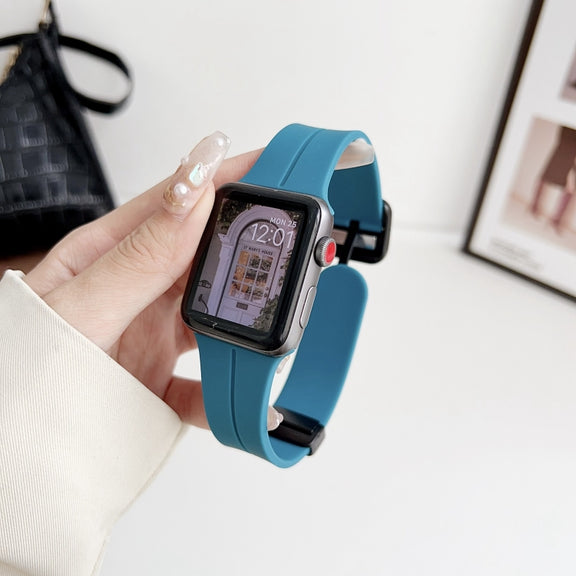 For Apple Watch 38mm Magnetic Square Buckle Silicone Watch Band(Rock Green)