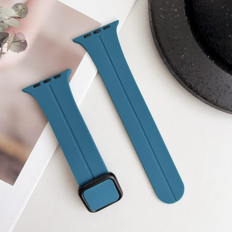 For Apple Watch 38mm Magnetic Square Buckle Silicone Watch Band(Rock Green)