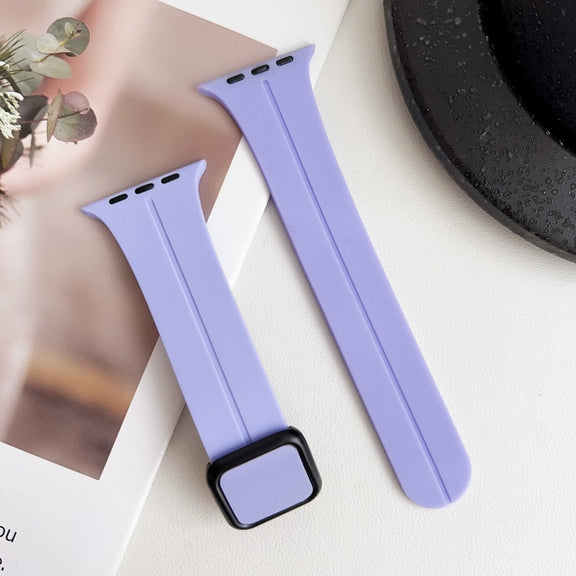 For Apple Watch 38mm Magnetic Square Buckle Silicone Watch Band(Lilacs Purple)