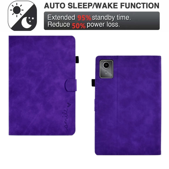 For Lenovo Tab M11 / Xiaoxin Pad 11 2024 Smile Embossed Smart Leather Tablet Case(Purple)