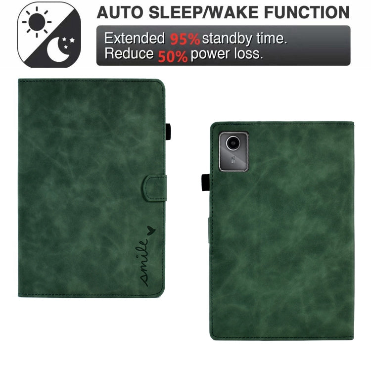 For Lenovo Tab M11 / Xiaoxin Pad 11 2024 Smile Embossed Smart Leather Tablet Case(Green)