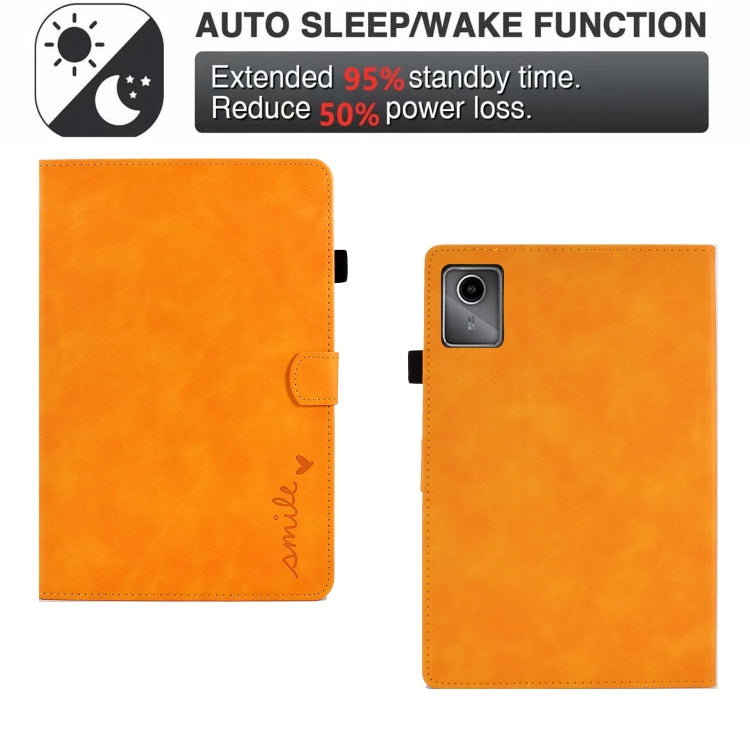 For Lenovo Tab M11 / Xiaoxin Pad 11 2024 Smile Embossed Smart Leather Tablet Case(Khaki)