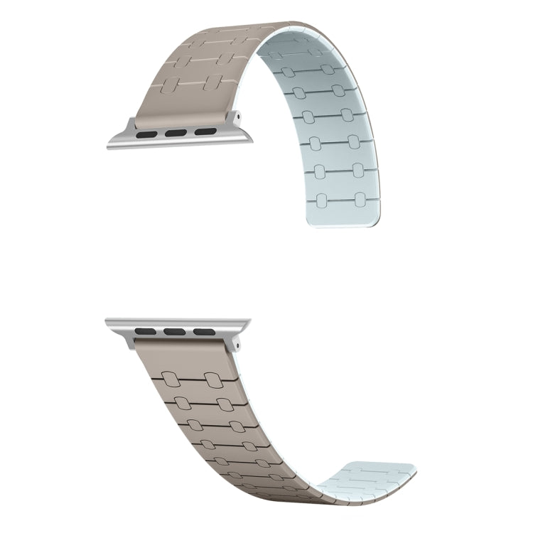 For Apple Watch 42mm Two Color Loop Magnetic Silicone Watch Band(Khaki+Light Green)