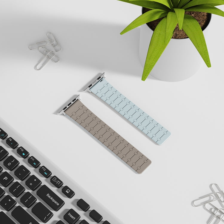 For Apple Watch 42mm Two Color Loop Magnetic Silicone Watch Band(Khaki+Light Green)