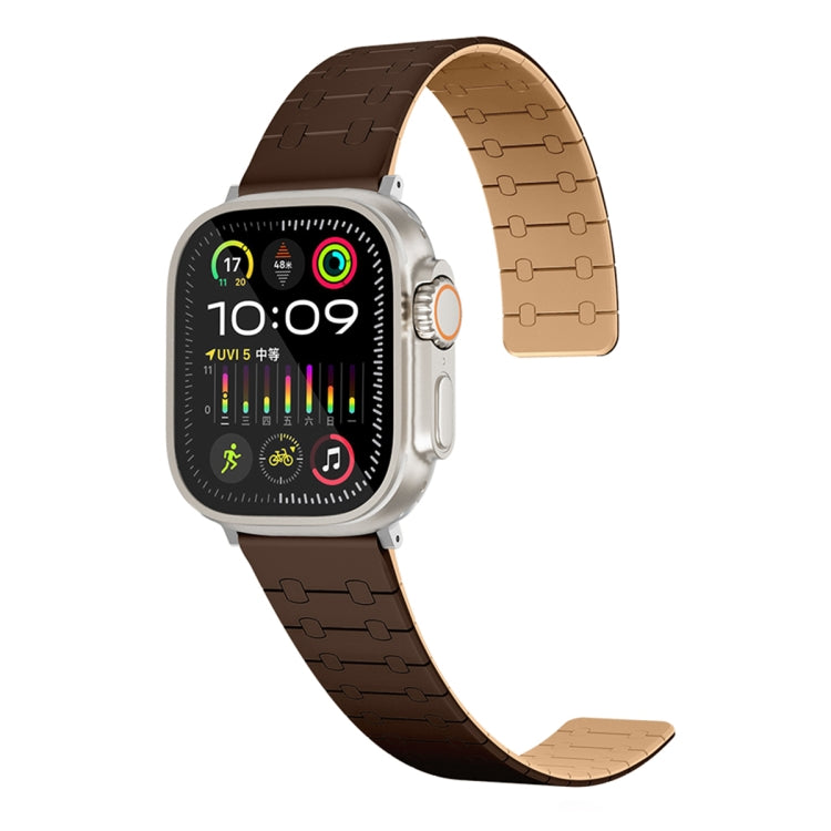 For Apple Watch 42mm Two Color Loop Magnetic Silicone Watch Band(Dark Brown+Light Brown)