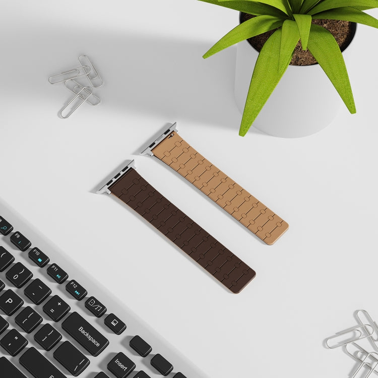 For Apple Watch 42mm Two Color Loop Magnetic Silicone Watch Band(Dark Brown+Light Brown)