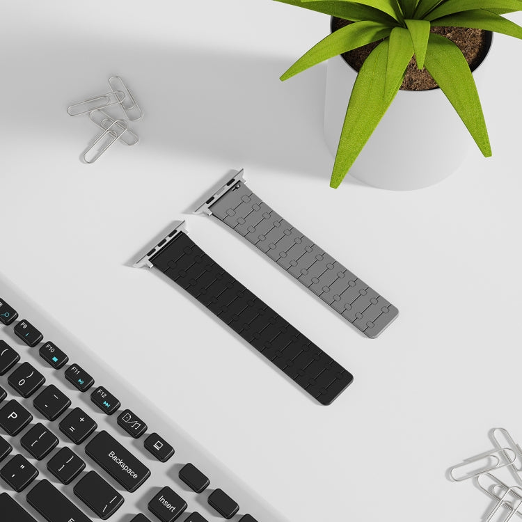 For Apple Watch 38mm Two Color Loop Magnetic Silicone Watch Band(Black+Grey)