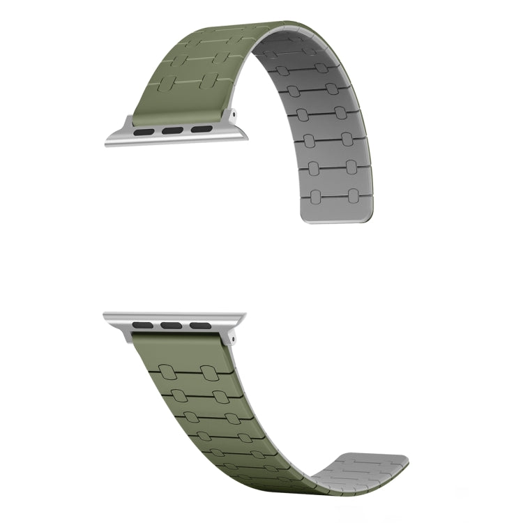 For Apple Watch 38mm Two Color Loop Magnetic Silicone Watch Band(Green+Grey)