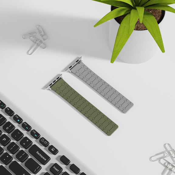 For Apple Watch 38mm Two Color Loop Magnetic Silicone Watch Band(Green+Grey)
