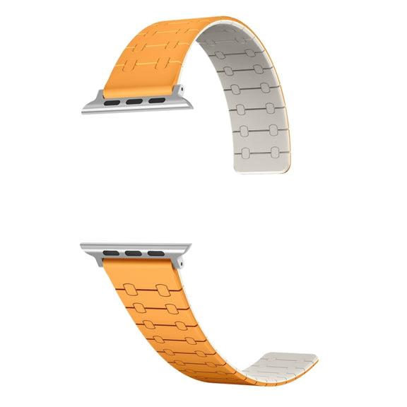 For Apple Watch 38mm Two Color Loop Magnetic Silicone Watch Band(Orange+Starlight)