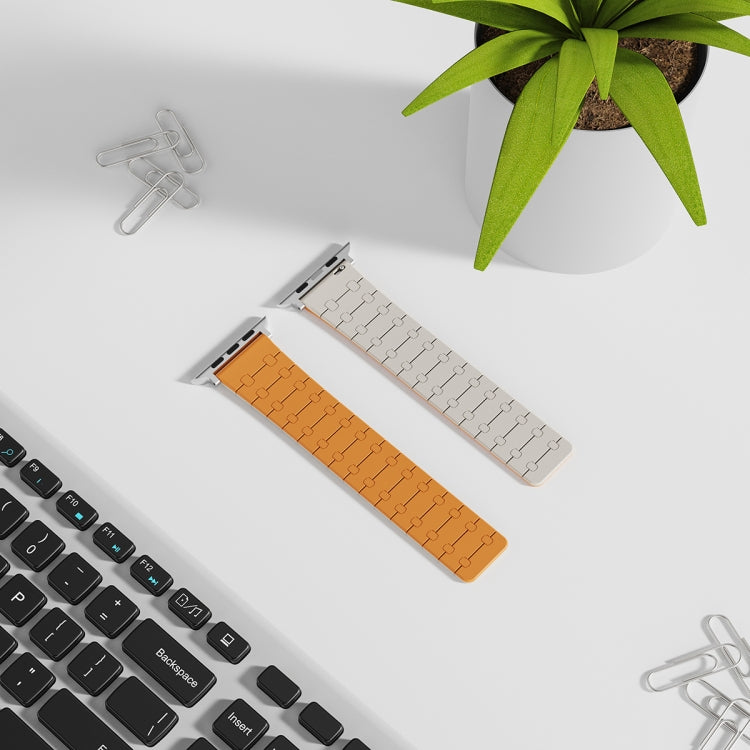 For Apple Watch 38mm Two Color Loop Magnetic Silicone Watch Band(Orange+Starlight)