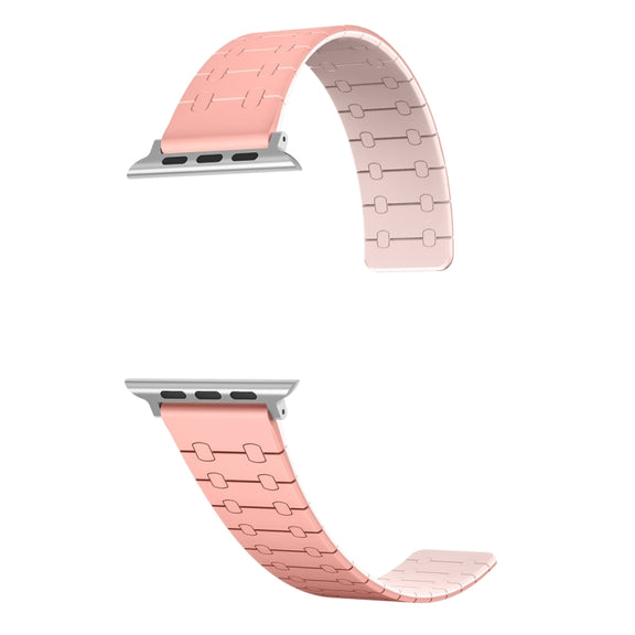 For Apple Watch 38mm Two Color Loop Magnetic Silicone Watch Band(Peach+Light Pink)