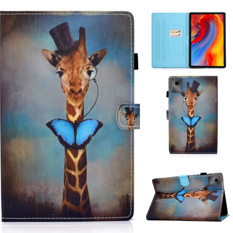For Lenovo Tab M11 / Xiaoxin Pad 11 2024 Colored Drawing Sewing Pen Slot Leather Tablet Case(Deer Head)