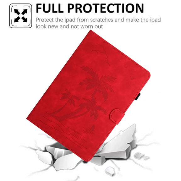 For 10 inch Universal Coconut Tree Embossed Leather Tablet Case(Red)
