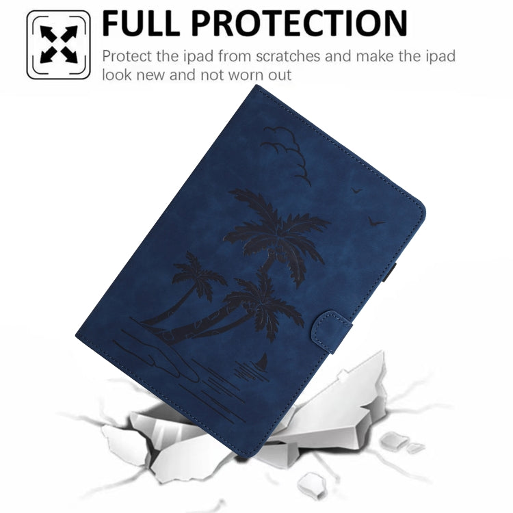 For 10 inch Universal Coconut Tree Embossed Leather Tablet Case(Blue)