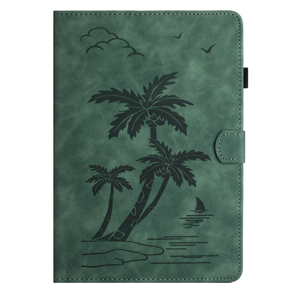 For 10 inch Universal Coconut Tree Embossed Leather Tablet Case(Green)