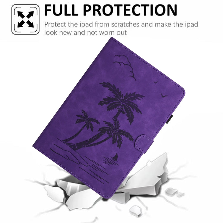For 10 inch Universal Coconut Tree Embossed Leather Tablet Case(Purple)