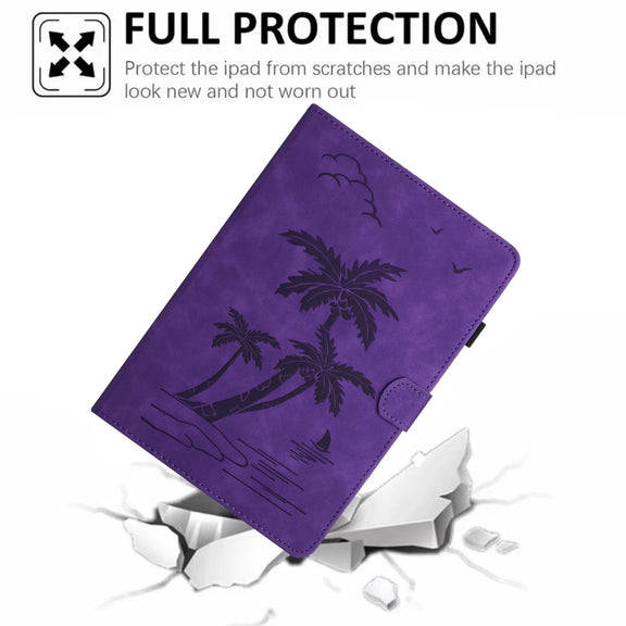 For 10 inch Universal Coconut Tree Embossed Leather Tablet Case(Purple)