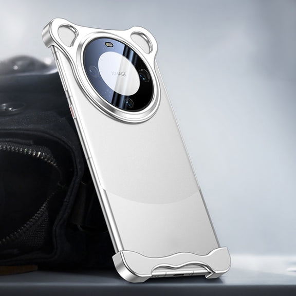 For Huawei Mate 60 Pro Frameless Metal Corner Pad Phone Case with Lens Film(Silver)