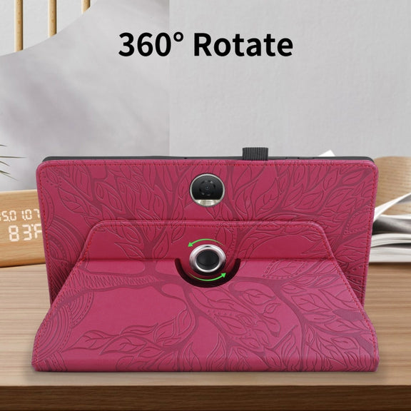 For Honor Pad 9 Tree Life Embossed Rotation Leather Tablet Case(Red)
