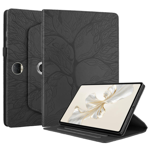 For Honor Pad 9 Tree Life Embossed Rotation Leather Tablet Case(Black)