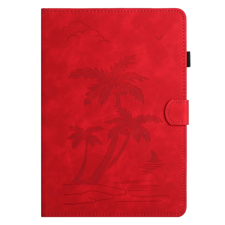 For Samsung Galaxy Tab S9 X710/X716B/X718U Coconut Tree Embossed Smart Leather Tablet Case(Red)