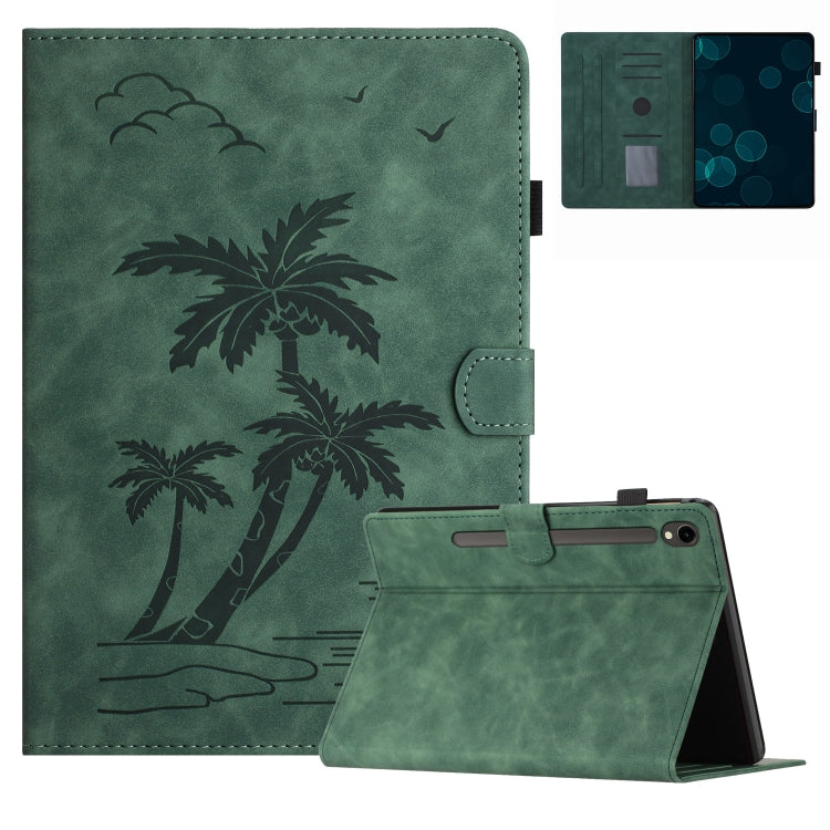 For Samsung Galaxy Tab S9 X710/X716B/X718U Coconut Tree Embossed Smart Leather Tablet Case(Green)