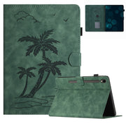 For Samsung Galaxy Tab S9 X710/X716B/X718U Coconut Tree Embossed Smart Leather Tablet Case(Green)