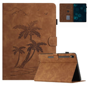 For Samsung Galaxy Tab S9 X710/X716B/X718U Coconut Tree Embossed Smart Leather Tablet Case(Brown)