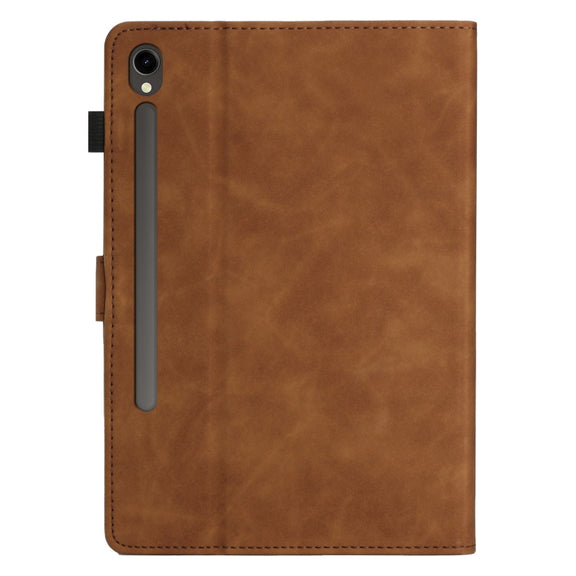 For Samsung Galaxy Tab S9 X710/X716B/X718U Coconut Tree Embossed Smart Leather Tablet Case(Brown)