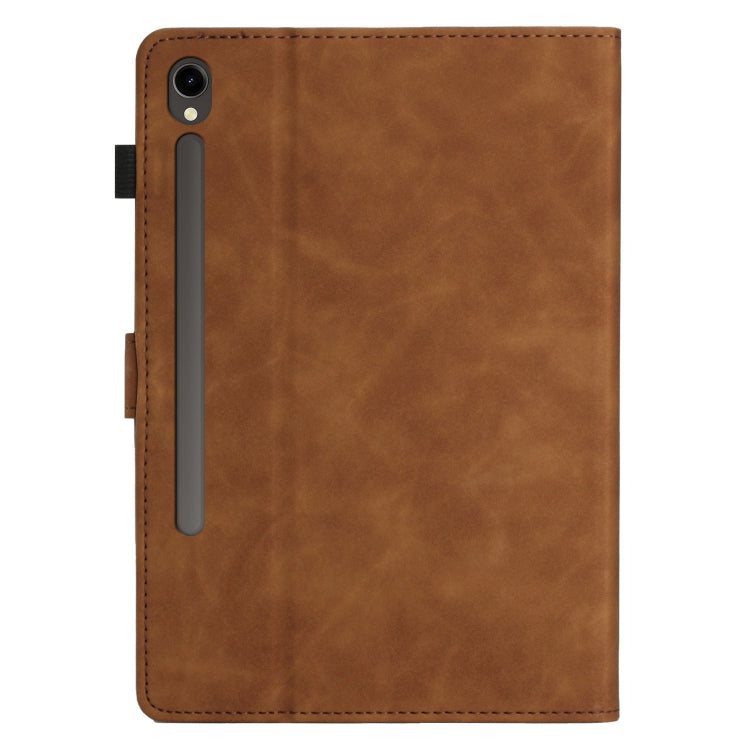 For Samsung Galaxy Tab S9 X710/X716B/X718U Coconut Tree Embossed Smart Leather Tablet Case(Brown)