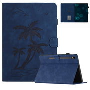 For Samsung Galaxy Tab S9 FE X510/X516B Coconut Tree Embossed Smart Leather Tablet Case(Blue)