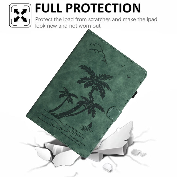 For Samsung Galaxy Tab S9 FE X510/X516B Coconut Tree Embossed Smart Leather Tablet Case(Green)