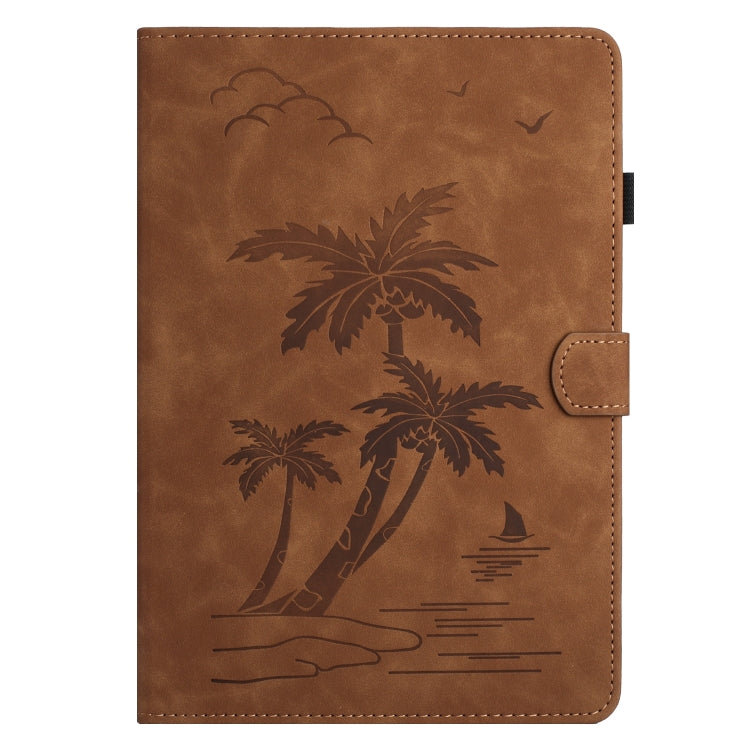 For Samsung Galaxy Tab S9 FE X510/X516B Coconut Tree Embossed Smart Leather Tablet Case(Brown)