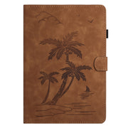 For Samsung Galaxy Tab S9 FE X510/X516B Coconut Tree Embossed Smart Leather Tablet Case(Brown)