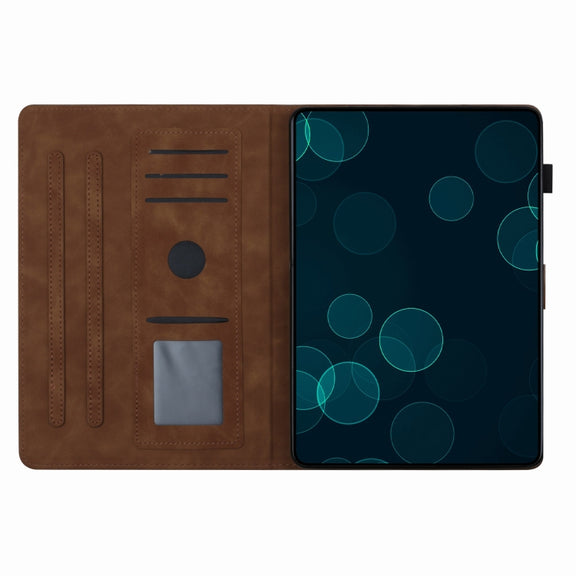 For Samsung Galaxy Tab S9 FE X510/X516B Coconut Tree Embossed Smart Leather Tablet Case(Brown)