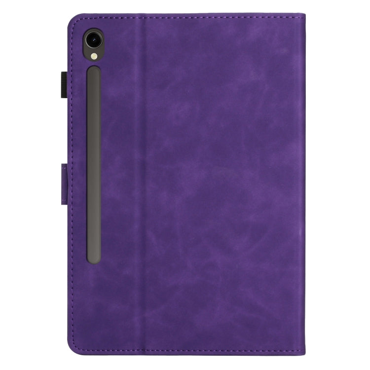 For Samsung Galaxy Tab S9 FE X510/X516B Coconut Tree Embossed Smart Leather Tablet Case(Purple)