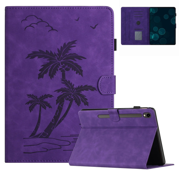 For Samsung Galaxy Tab S9 FE X510/X516B Coconut Tree Embossed Smart Leather Tablet Case(Purple)
