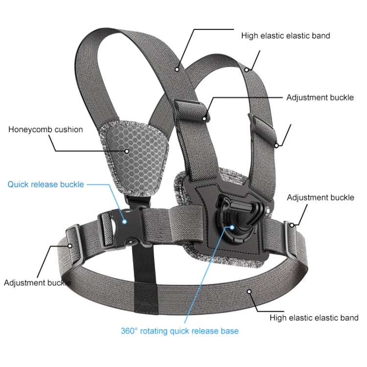 6 in 1 360 Phone Clamp Adjustable Body Mount Belt Chest Strap with Mount & Screw(Grey)