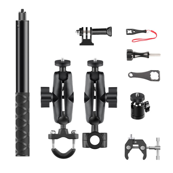 9 in 1 Dual-Link Crabs Selfie Stick Kit Motorcycle Clamps Handlebar Fixed Mount