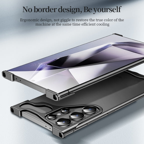 For Samsung Galaxy S24 Ultra 5G Frameless Metal Corner Pad Phone Case with Lens Film(Black)